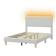 thumbnail image 3 of Bestier Corduroy Upholstered Full Bed Frame with Adjustable Headboard, Platform Bed Frame with LED Light, Solid Wood Slats, No Box Spring Needed, Gray, 3 of 10
