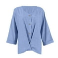 thumbnail image 6 of Inglocry Women's Linen Button Down T Shirts 3/4 Sleeve V Neck Tops Casual Summer Ladies Tees Roll Up Cotton Linen Shirt Blue 2XL, 6 of 6