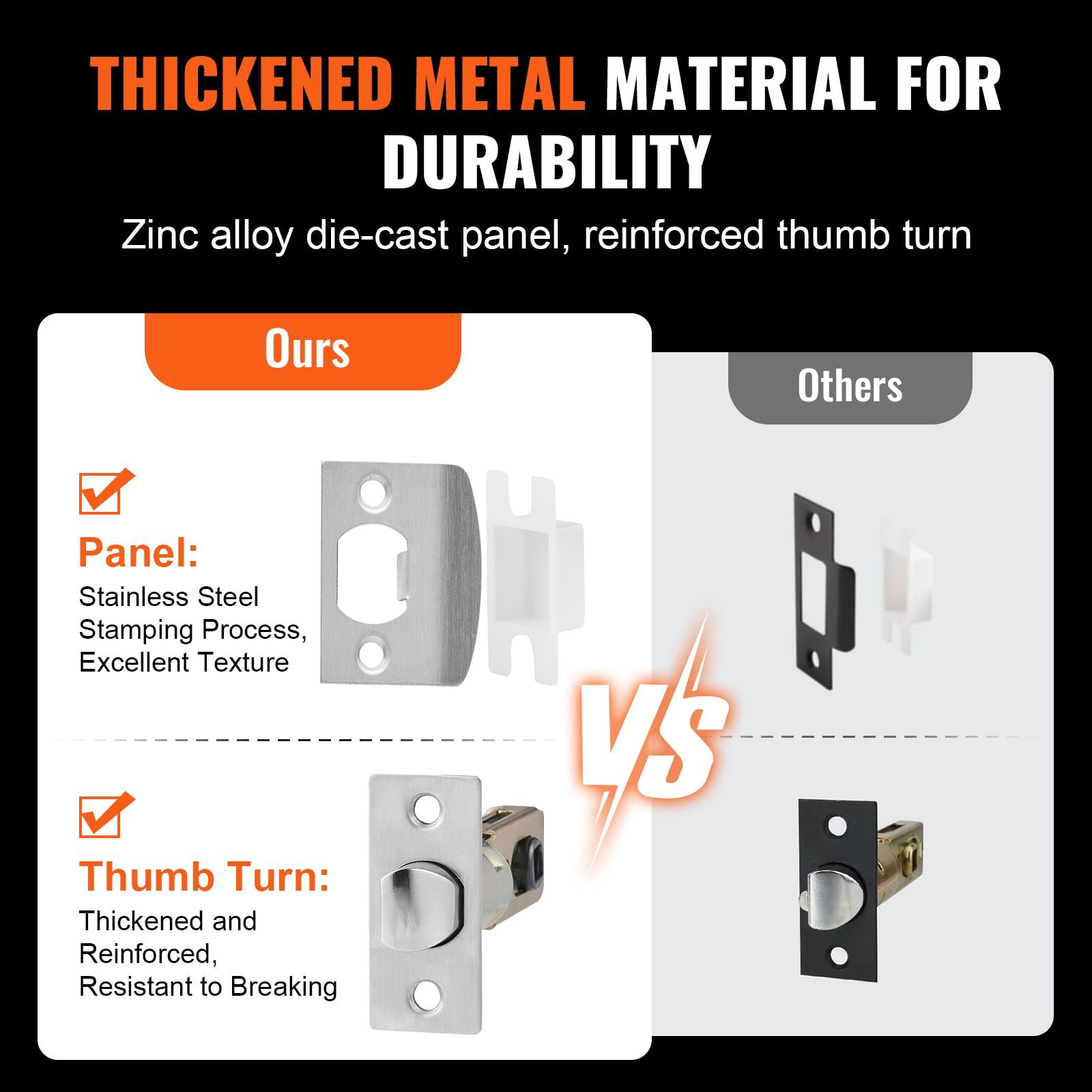 Entry Door Handle with Deadbolt Zinc Alloy Die-Casting Adjustable Hole Spacing Reversible for Front Office Use