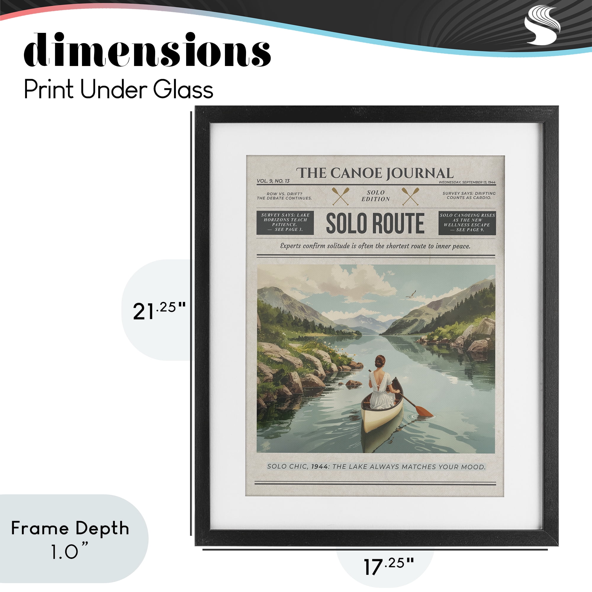 Stupell Industries Canoe Journal Newspaper Black Framed Print Under Glass, design by A Barefoot Stylist