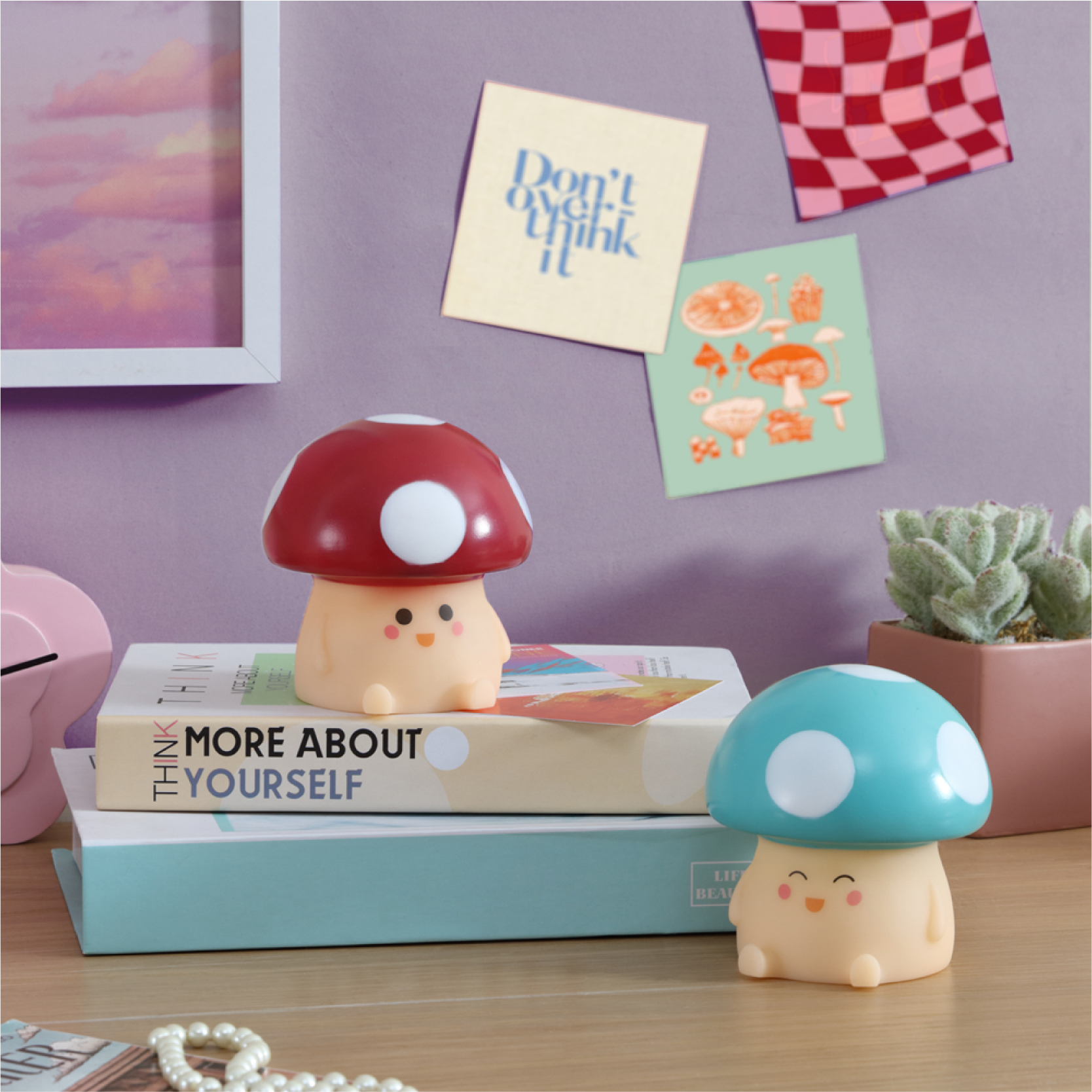 Urban Shop 4.5" 2 Pack Food Figural LED Mood Light, Red and Blue Mushroom