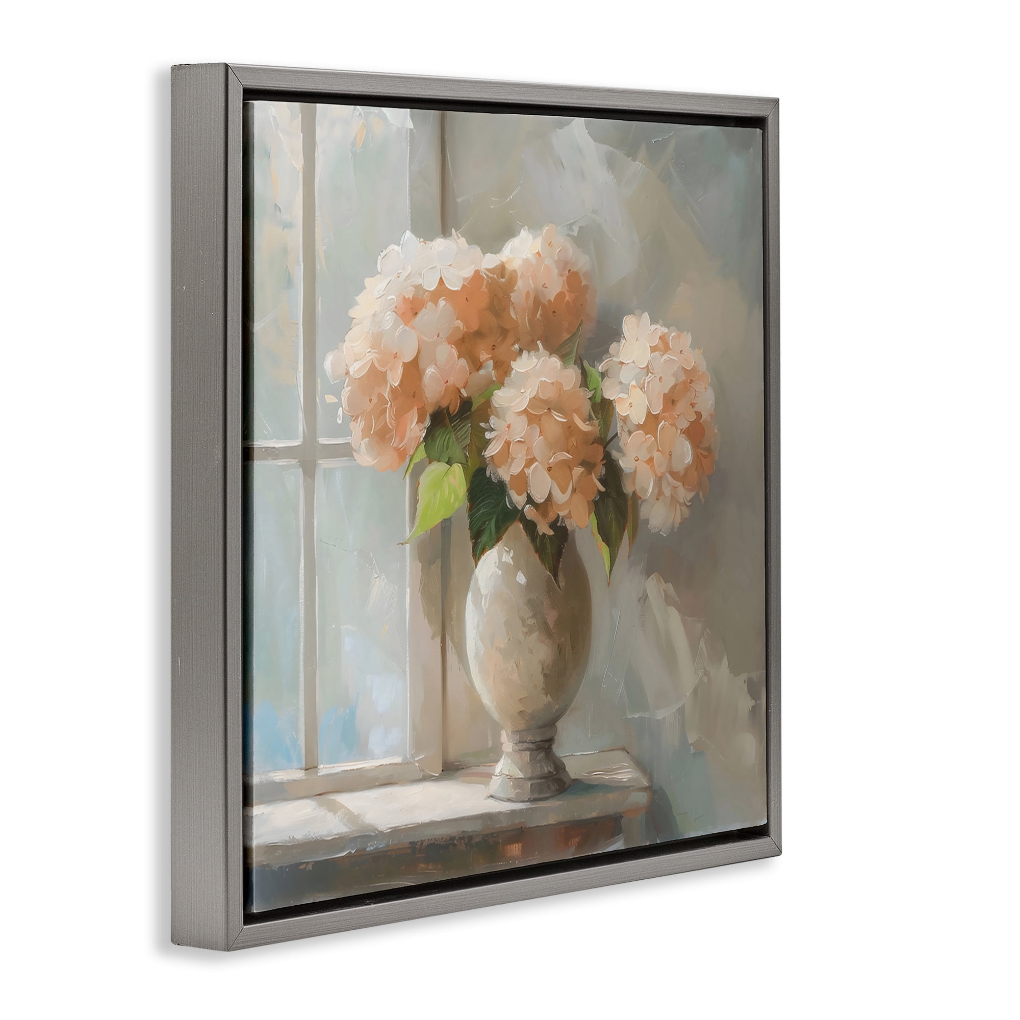 Stupell Industries Pink Hydrangea in Sunlit Vase Gray Framed Floater Canvas Wall Art, design by Creative Studio