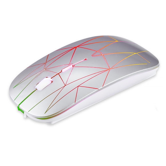 Laptop 2.4Ghz Gaming Mouse inalámbrico Oficina en casa Portátil Luz colorida 1200 DPI Ratones recargables ajustables con receptor USB Gris plateado Methold EL005441-02B