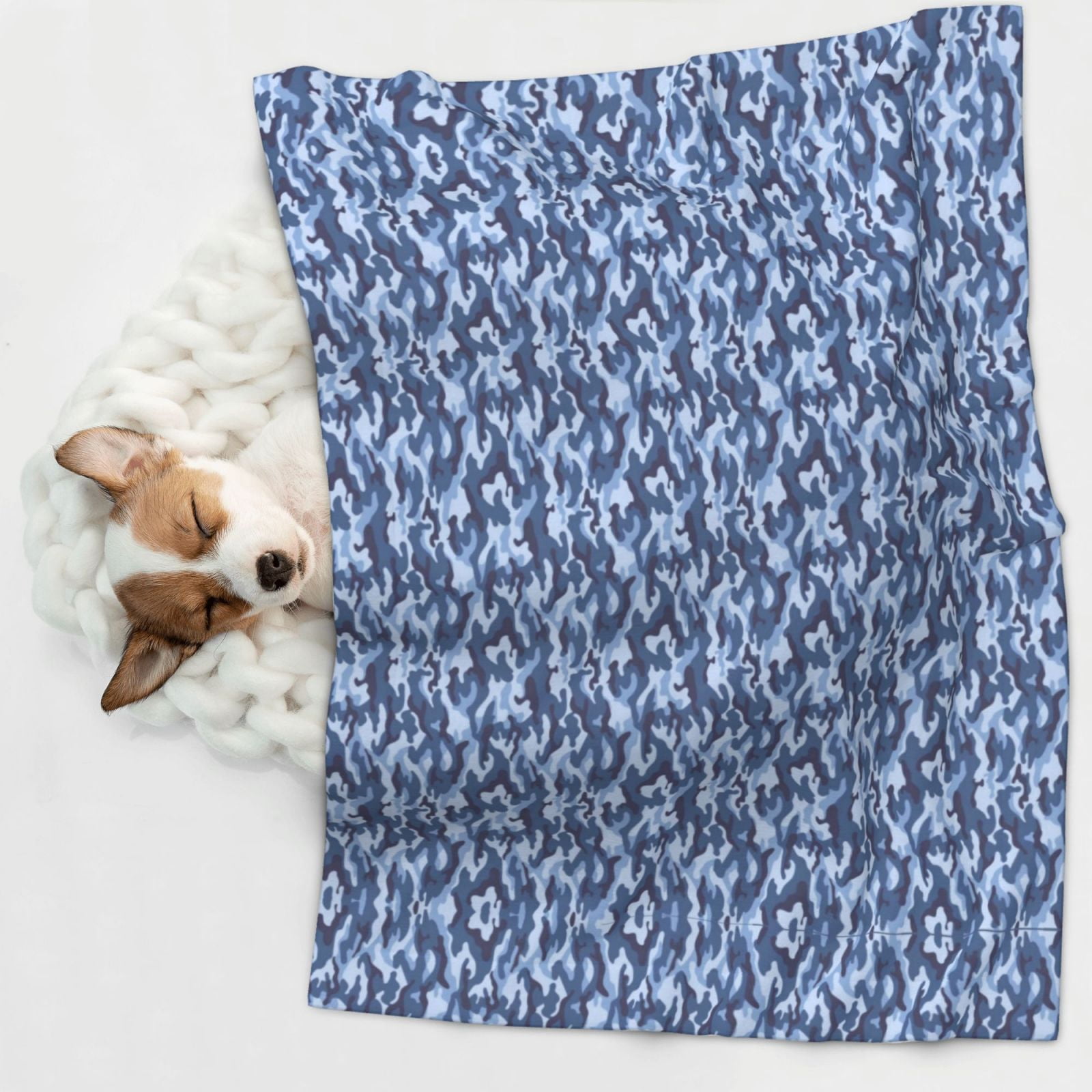 Flannel Throw Dog Blanket Navy Digital Blue Camouflage Soft Warm Print Pet Blankets for Small Dog Cat Puppy