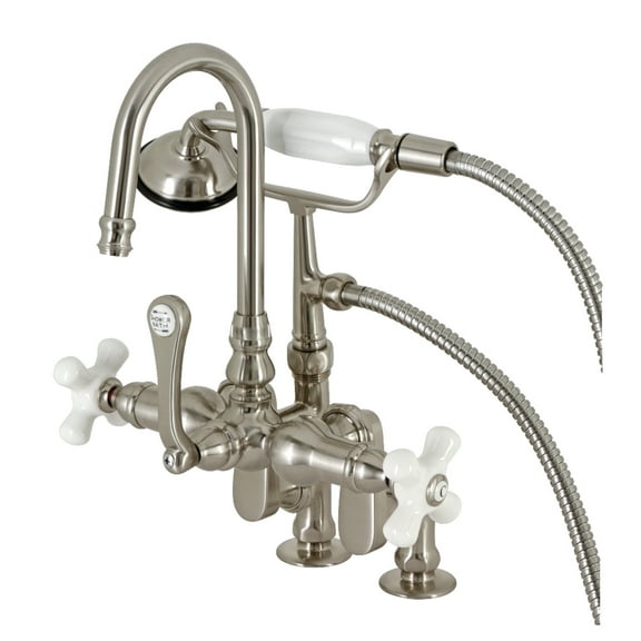 Kingston Brass CC8538PX 3-7/16" Adjustable Center Deck-Mount Clawfoot Tub Faucet with Hand Shower, Brushed Nickel