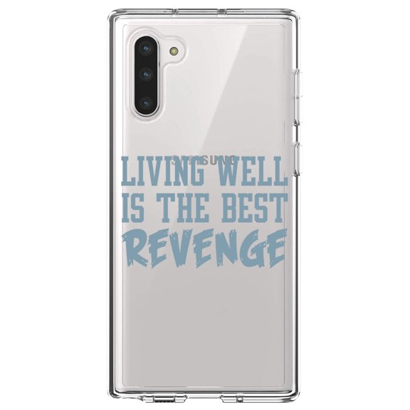 DistinctInk Clear Shockproof Hybrid Case for Samsung Galaxy Note 10 (6.3" Screen) - TPU Bumper Acrylic Back Tempered Glass Screen Protector - Living Well is The Best Revenge