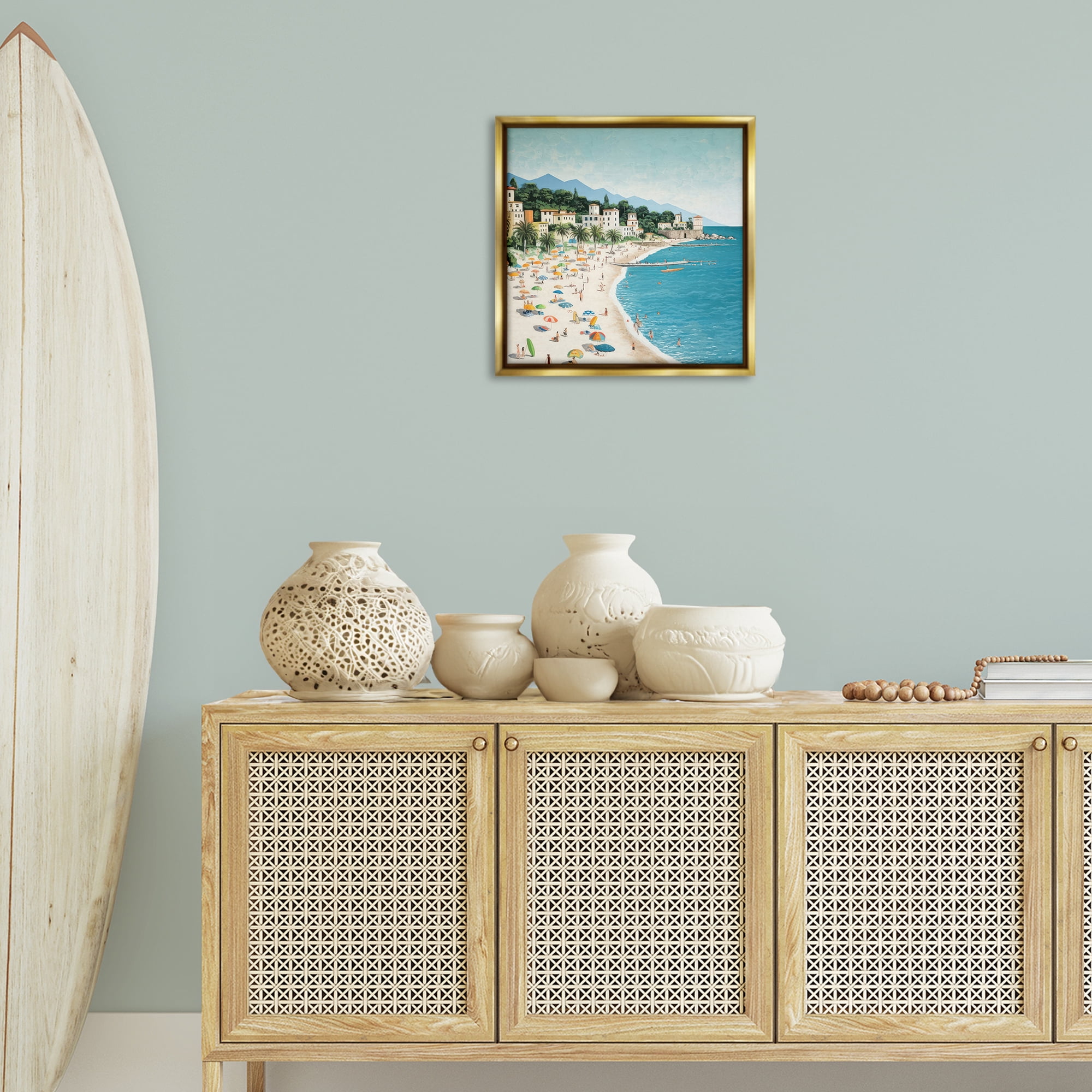 Stupell Industries By Water's Edge Nautical & Beach Painting Gold Floater Framed Canvas Art Print Wall Art, 18 x 18