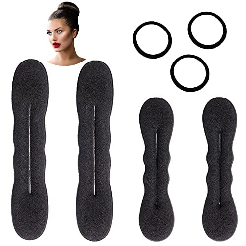 Hair Bun Maker 4 Pack (2 Small,2 Large) - Foam Sponge Buns with Hair Ties and Shaper Accessories for Updos,Ballet,French Twist,Waves & More!
