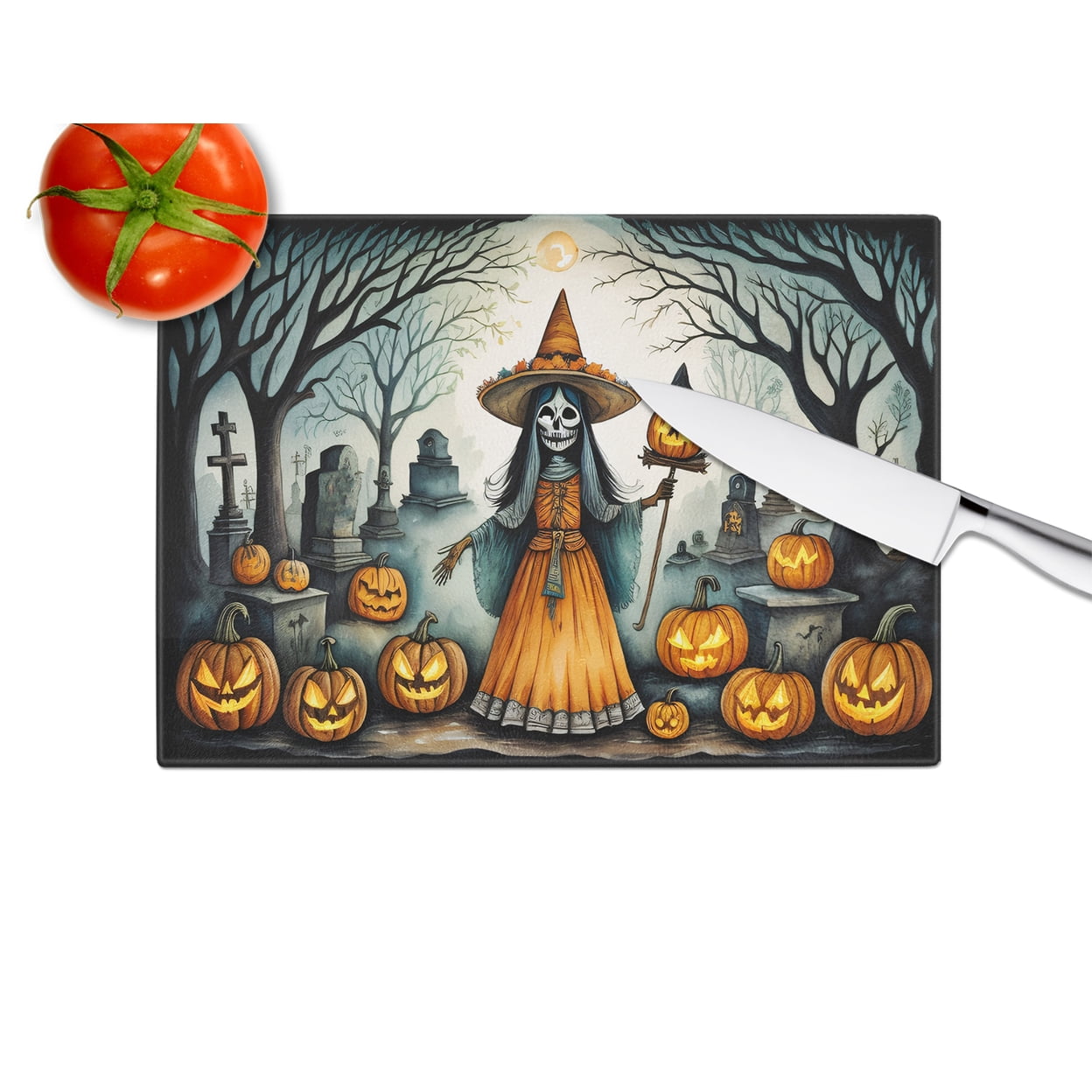La Llorona Skeleton Spooky Halloween Glass Cutting Board Large 12 in x 15 in