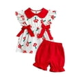 thumbnail image 3 of Baby Girl Outfits 2 Piece Ruffle Cartoon Print Lapel Sleeveless Top And Shorts Casual Wear Girls' Clothing Sets 6 Months-12 Months, 3 of 8