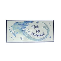 J.D. Yeatts Blue/ White Enamelware Real Life Mermaid Metal Wall Sign Coastal Decor