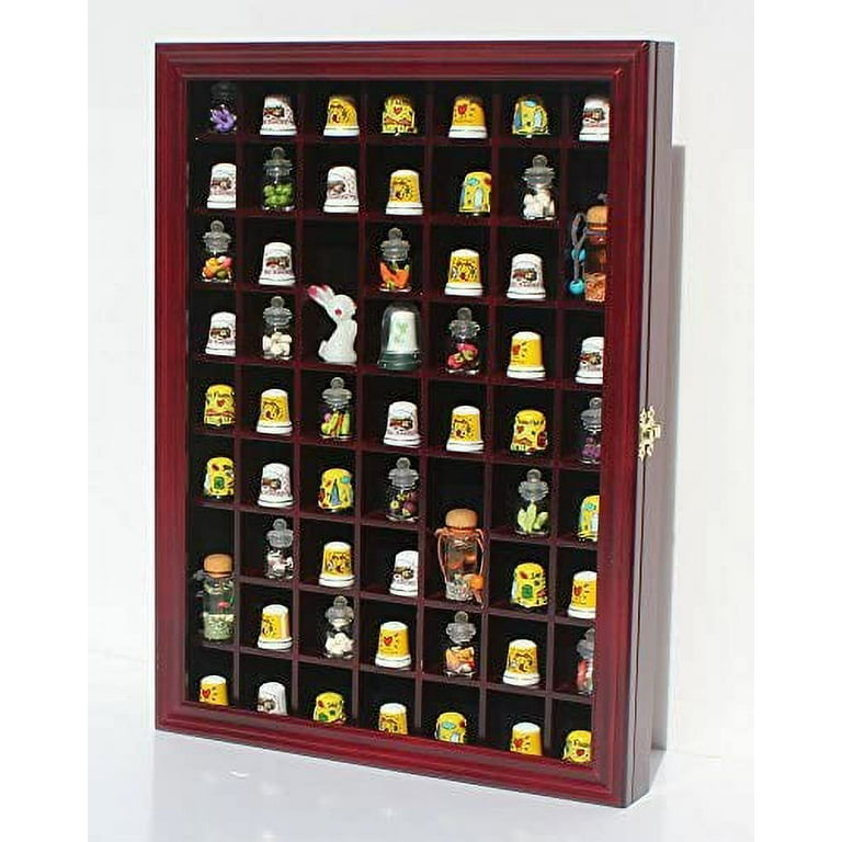 59 Thimble / Miniature Display Case Holder Cabinet Shadow Box, Solid Wood, Felt Interior Background-TC01-CH