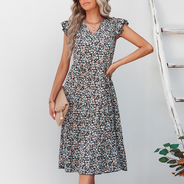 Vestido Con Estampado Floral, Poliéster Suave Con Volantes En La Manga, Informal Para Fiestas Navideñas ANGGREK Otros