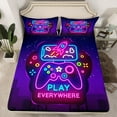 thumbnail image 2 of Erosebridal Gamer Bed Sheets King Gaming Sheet Set Modern Game Bedding Set Vintage Video Games Fitted Sheet for Bedroom Decor with Deep Pocket Purple Gamepad Flat Sheet, 2 of 6