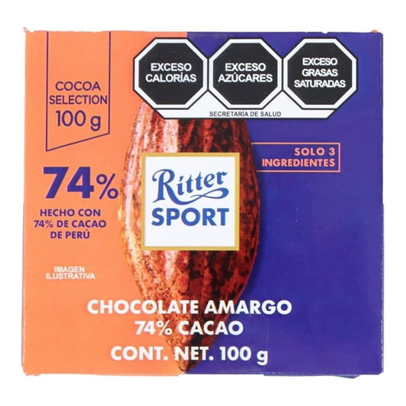 Chocolate amargo Ritter 74% cocoa del Perú 100 g