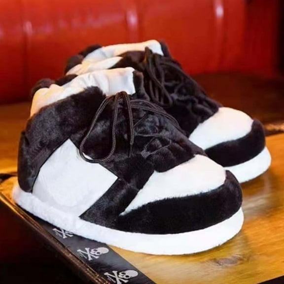 Sneaker Slippers in Black and White Look – One Size Fits Most Comfy adult slippers for men and women