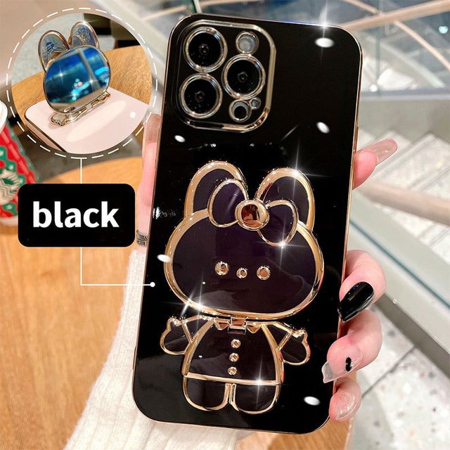 Funda para iPhone 14, diseño creativo y bonito de conejo, soporte para espejo de tocador, funda para Apple 14Promax 13, funda para teléfono China-Chichello kitty