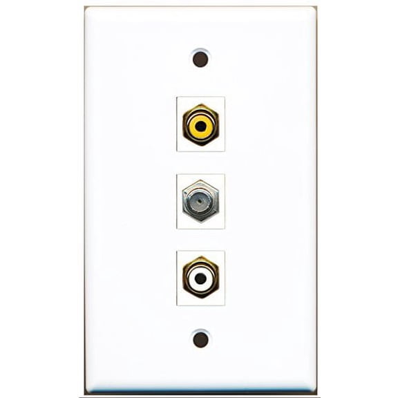 RiteAV - 1 Port RCA White and 1 Port RCA Yellow and 1 Port Coax Cable TV- F-Type Wall Plate