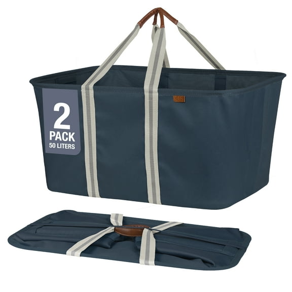 CleverMade Collapsible Laundry Tote 2PK - 50L (13 Gal) Navy Noir/Cream