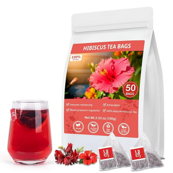 Hibiscus Herbal Tea Bags - 50 PCS Natural Wellness Blend Non GMO