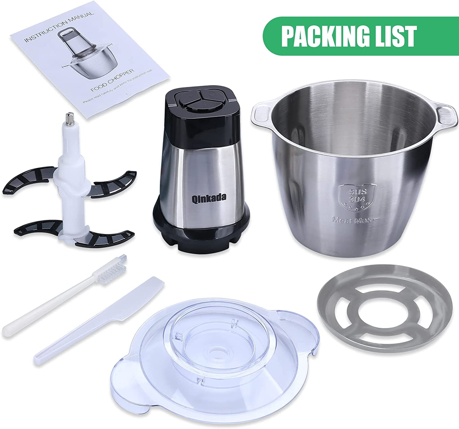 Food Processor 500W Meat Grinder with 14 Cup Stainless Steel Bowl, 3 Speed Modes for Vegetables, Nuts, Garlic