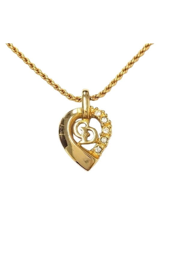 Pre-Owned Christian Dior CD Logo Vintage Necklace with Rhinestones, Gold Plated (GPg)
