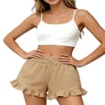 thumbnail image 5 of uublik Ruffle Shorts Women High Waist Wide Leg Summer Elastic Comfy Trendy Shorts with Pockets, Beige, 5 of 6