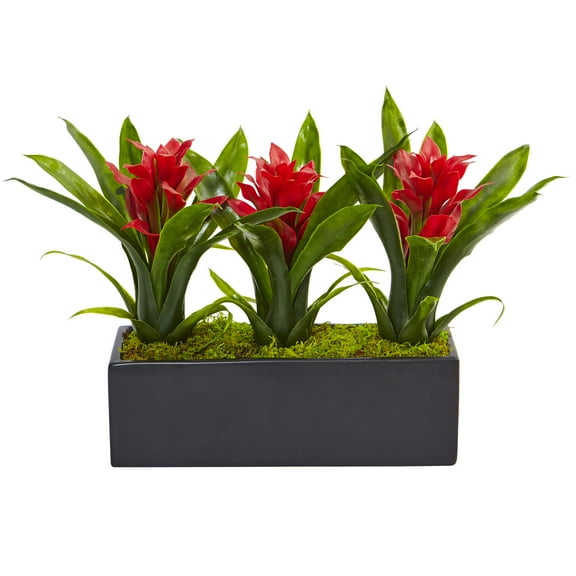 Nearly Natural Bromeliad Artificial 11"H Flowering Plants in Rectangular Planter