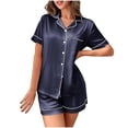thumbnail image 2 of Womens Sweat Set Summer 2 Piece Outfit Solid Color Home Set Short Sleeve Casual Turndown Collar Navy 2026 Outfit Sets Tracksuits S-2XL, 2 of 6