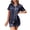 Navy, variant on Keeplus Cute Pajama Sets for Women Plus Size 2 Piece Satin Solid Color Pjs Set Sleepwear Short Sleeve Cardigan Shorts Lounge Sets Outfits