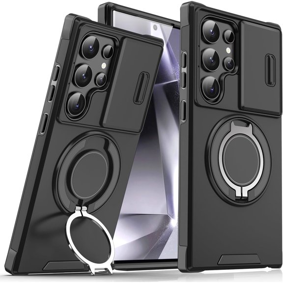 Case for Galaxy S21 Ultra,Military Grade [Built-in Kickstand] Magnetic Rotate Ring Holder Heavy Duty TPU PC Shockproof Drop Protect Phone Case for Samsung Galaxy S21 Ultra 5G,6.8 inch 2021 (Black)