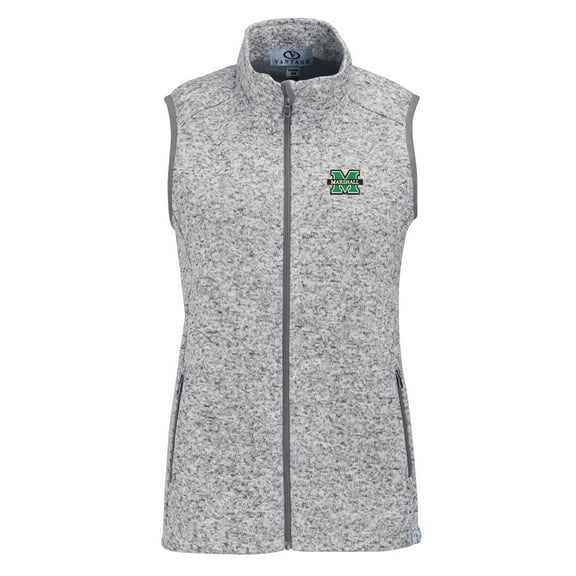 Women's Heather Gray Marshall Thundering Herd Summit Fleece Full Zip Sweater Vest