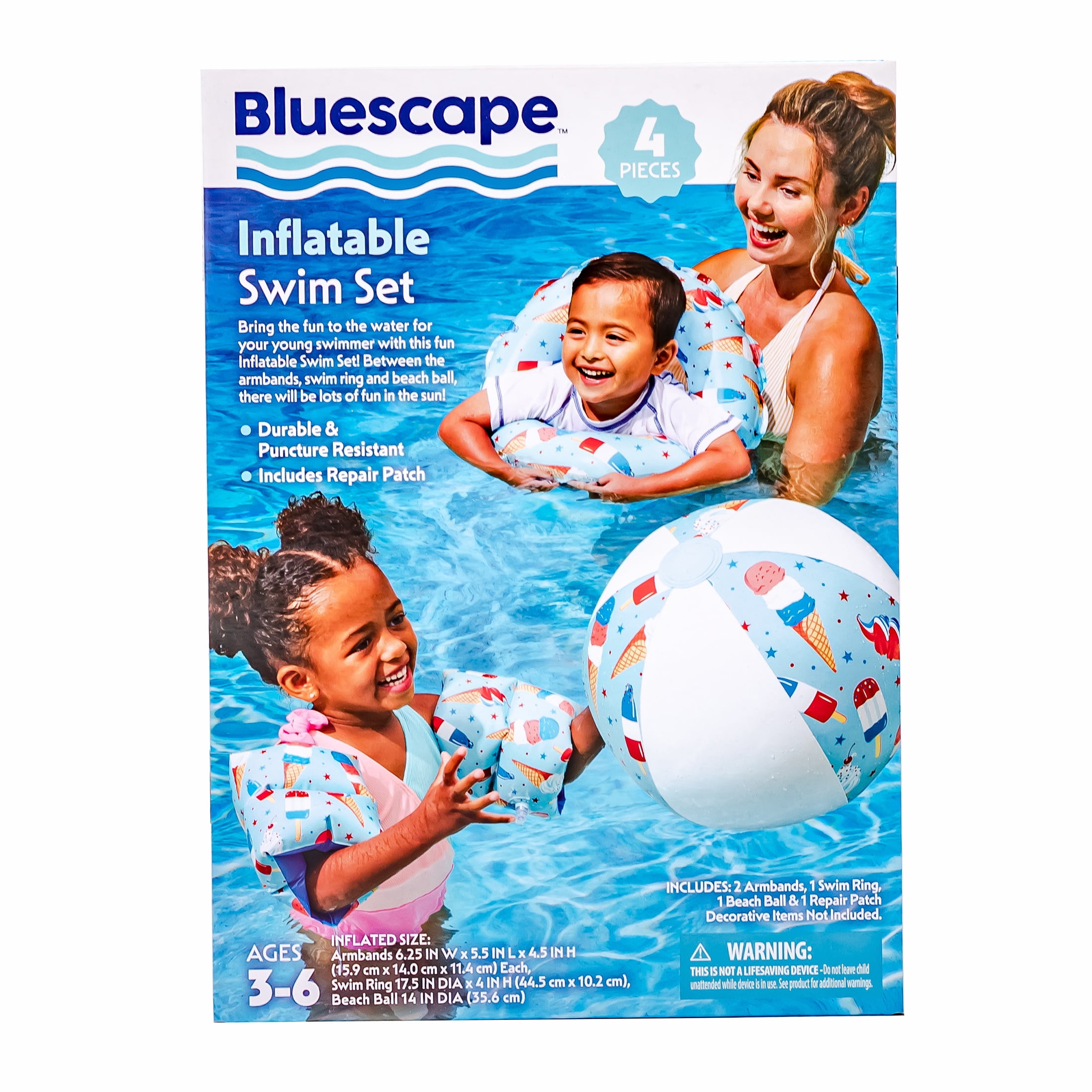 Bluescape Inflatable Sweets Swim Set, 3-Pack, Arm Band Floats, Swim Tube Float and Beach Ball, for Kids & Adults, Age 3-6 years, Unisex