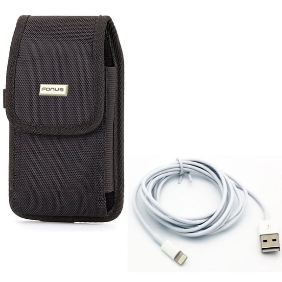 Rugged Case Belt Clip w Charger Cord 6ft USB Cable for iPhone XS Max/8 PLUS/7 Plus/6S Plus/6 Plus - Holster Canvas Cover Pouch Carry and Power Wire Long Sync Fast Charge