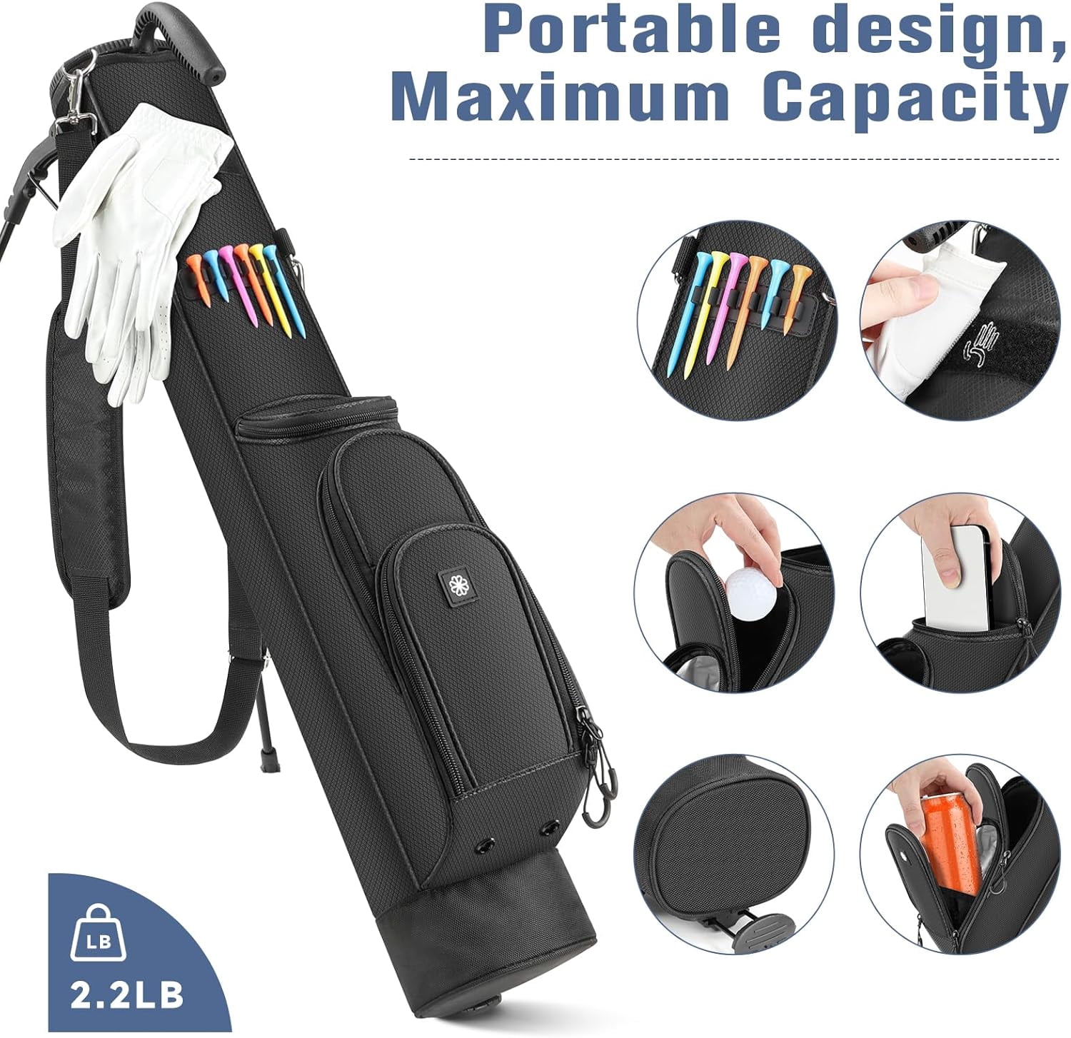Findway Golf Stand Bag Lightweight Sunday Carry Bag with 3 Pockets for Driving Range Par 3 Executive Courses