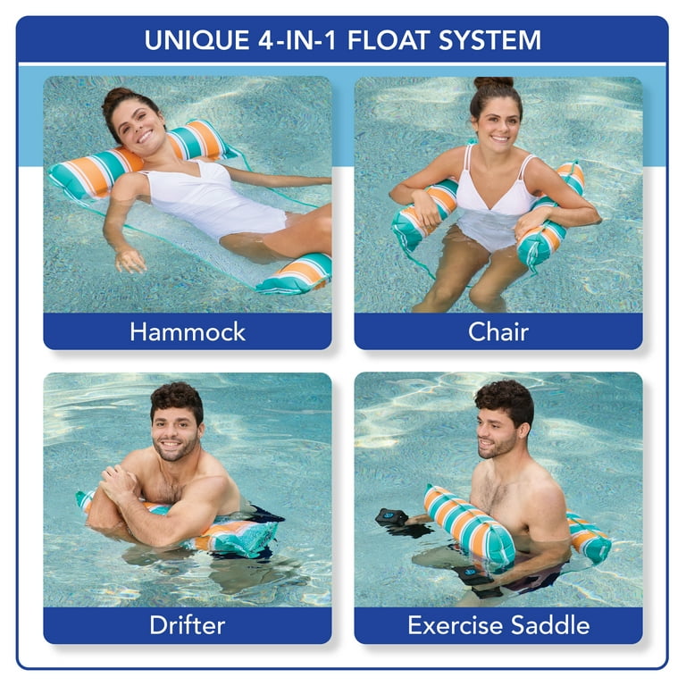 AQUA 4-in-1 Monterey Hammock Pool Float Teal Orange Stripe 250lb