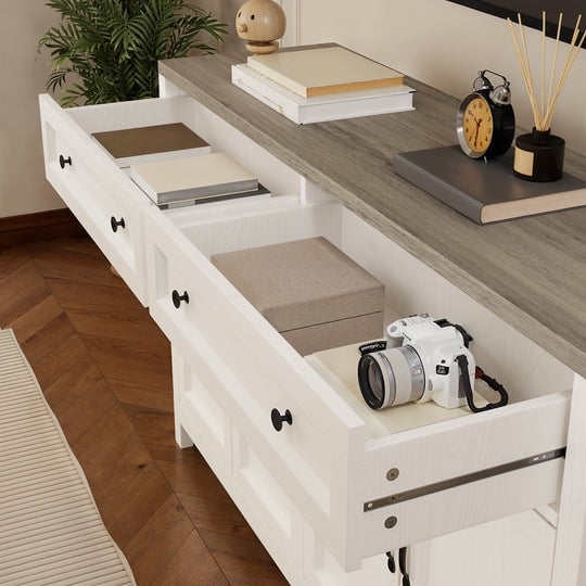 Aiho Storage Cabinet with Drawers, Kitchen Freestanding Floor Cabinet with Doors, 15.7 x 55.1 x 35.3 Inches, Adjustable Shelf, for Kitchen, Living Room, Kitchen- Grey Desktop