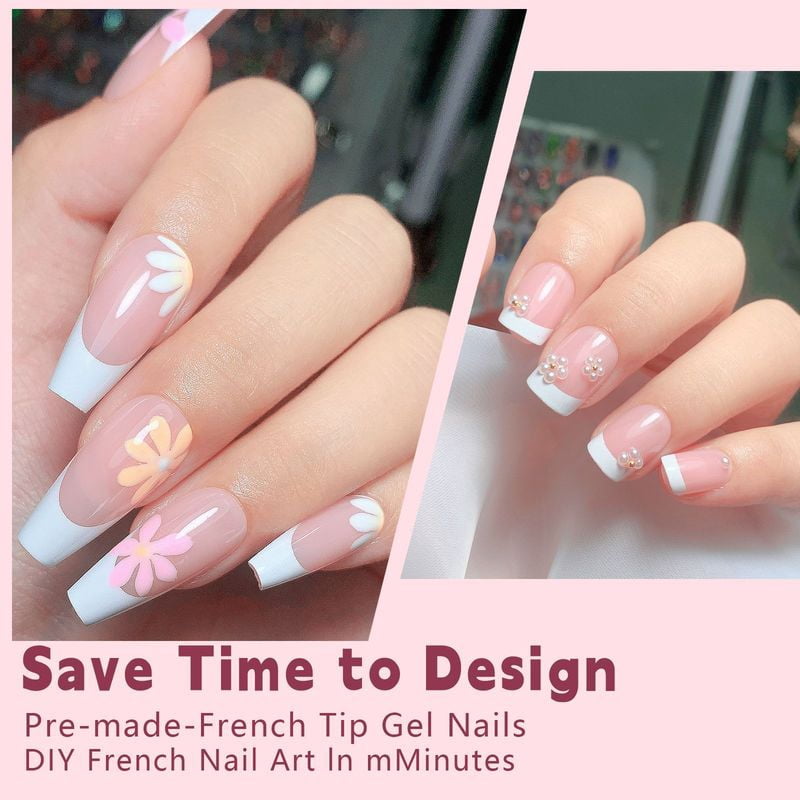 150PCS French tip press on nails short almond  Fake Nail Patch Removable Wear Reusable Full Cover Nail Patch long coffin