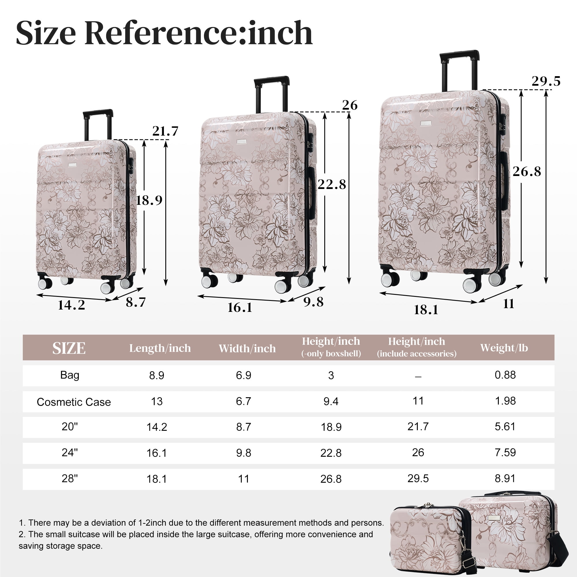 Luggage Sets New Model PC 5pcs, Hardside Lightweight Durable 20" 24" 28" Suitcases with 8" 14" Cases, Suitcase with Lock Spinner Wheels
