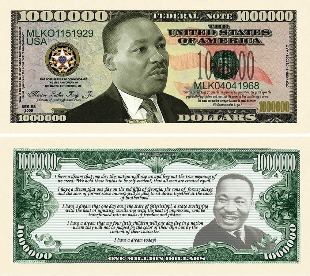 5 Martin Luther King Jr. Million Dollar Bills with Bonus