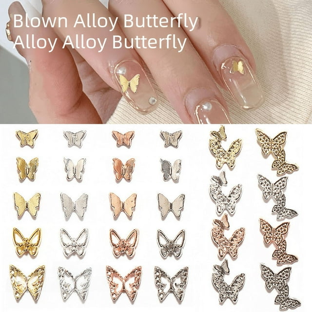 Joyas japonesas para decoración de uñas con mariposas, aleación tridimensional, mariposas unidas, mini mariposas huecas, decoración para uñas