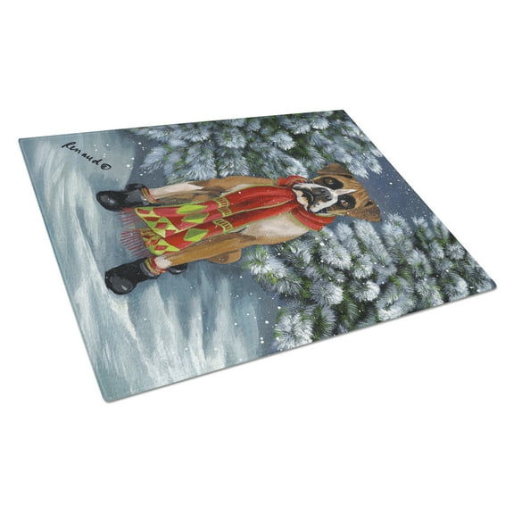 Carolines Treasures PPP3040LCB Boxer Lets Play Christmas Glass Cutting Board Large, 12H x 16W, multicolor
