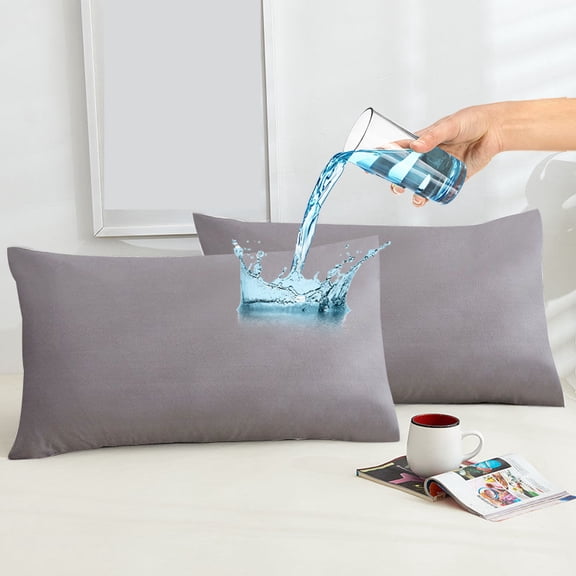 Amorosa 2 Piezas Fundas de Almohadas Impermeable Protectores de Almohada Suaves y Acogedoras para el Hogar Dormitorio Hotel Gris Estándar-50*80cm