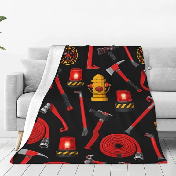 Fire Firefighting Items Pattern, 40x30,Throw Blanket Super Soft Lightweight Cozy Fluffy Plush Blanket for Bed Couch Sofa Chair