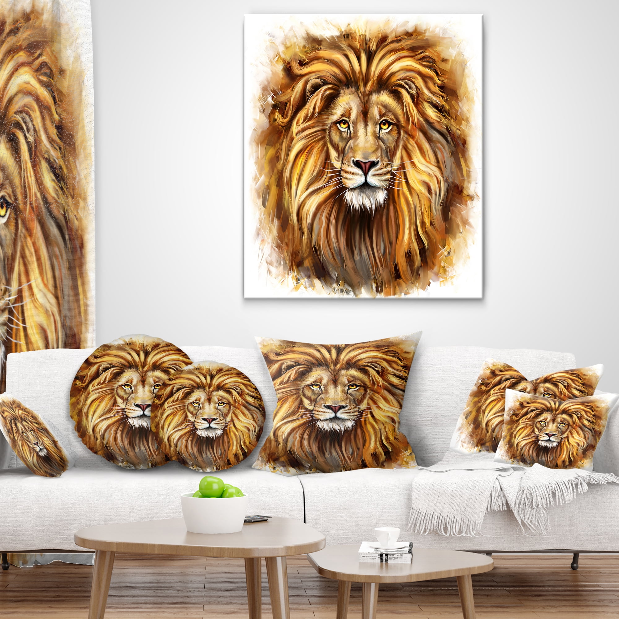 Designart Angry King of Forest - Animal Throw Pillow - 16x16