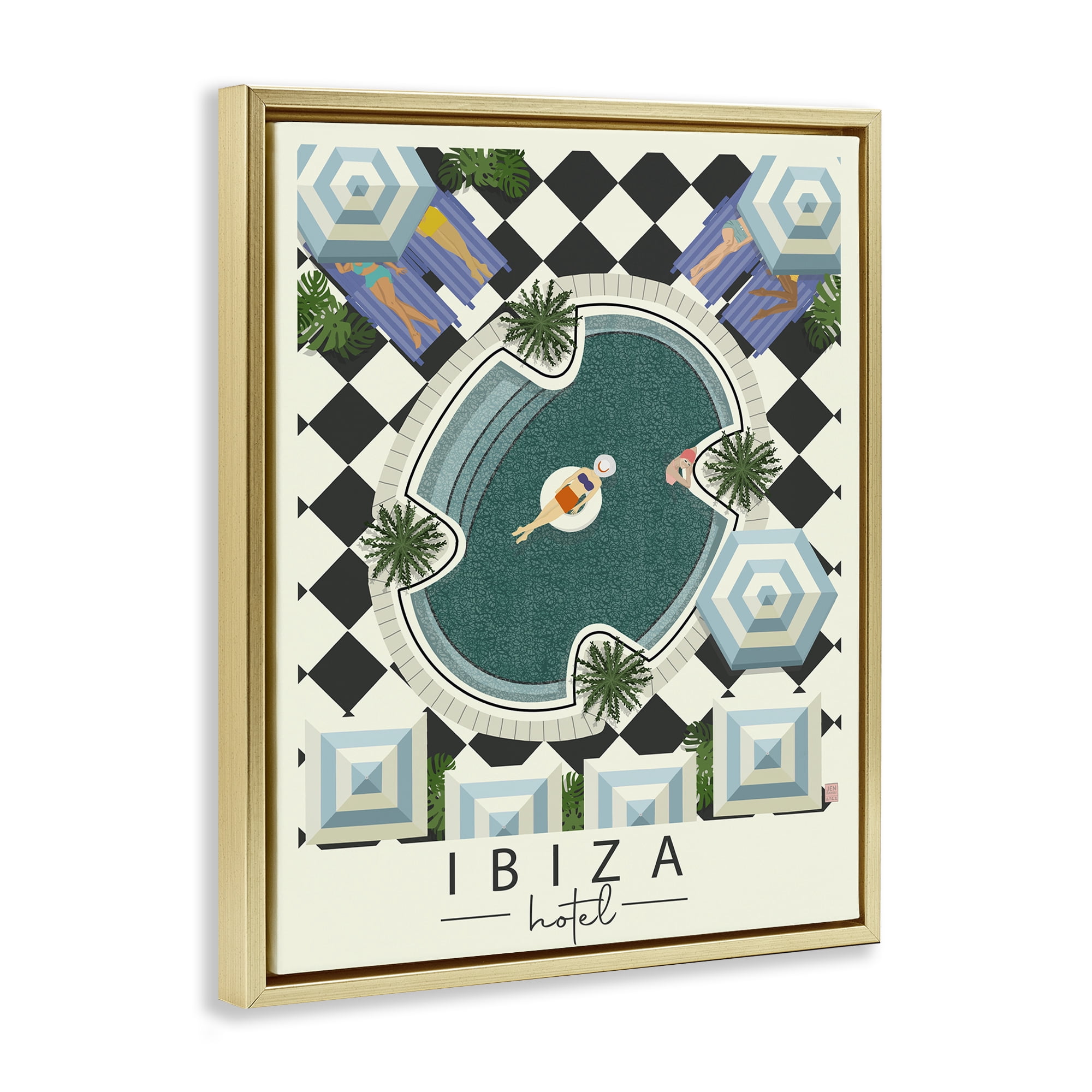 Stupell Industries Ibiza Hotel Aerial Pool Gold Framed Floater Canvas Wall Art, design by Jen Bucheli