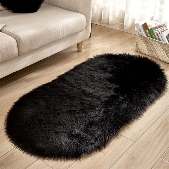 Zhuge 1 Pc 20×31.5 Black Oval Area Rug, Non-Slip Washable Plush Durable Acrylic Rug with Suede Lining for Living Room & Bedroom