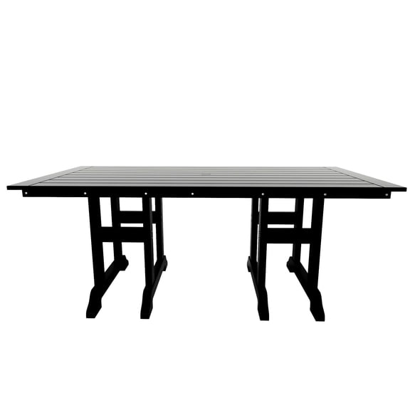 WestinTrends Malibu Outdoor Dining Table for 6, All Weather Poly Lumber Adirondack 71" Trestle Long Dining Table with Umbrella Hole, Black