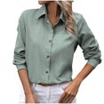 thumbnail image 2 of Sevevn Long Sleeve Tops for Women Fashion Women's Casual Solid Color Blouses Button Long Sleeved Turndown Collar Top Holiday Gift Finder, 2 of 5