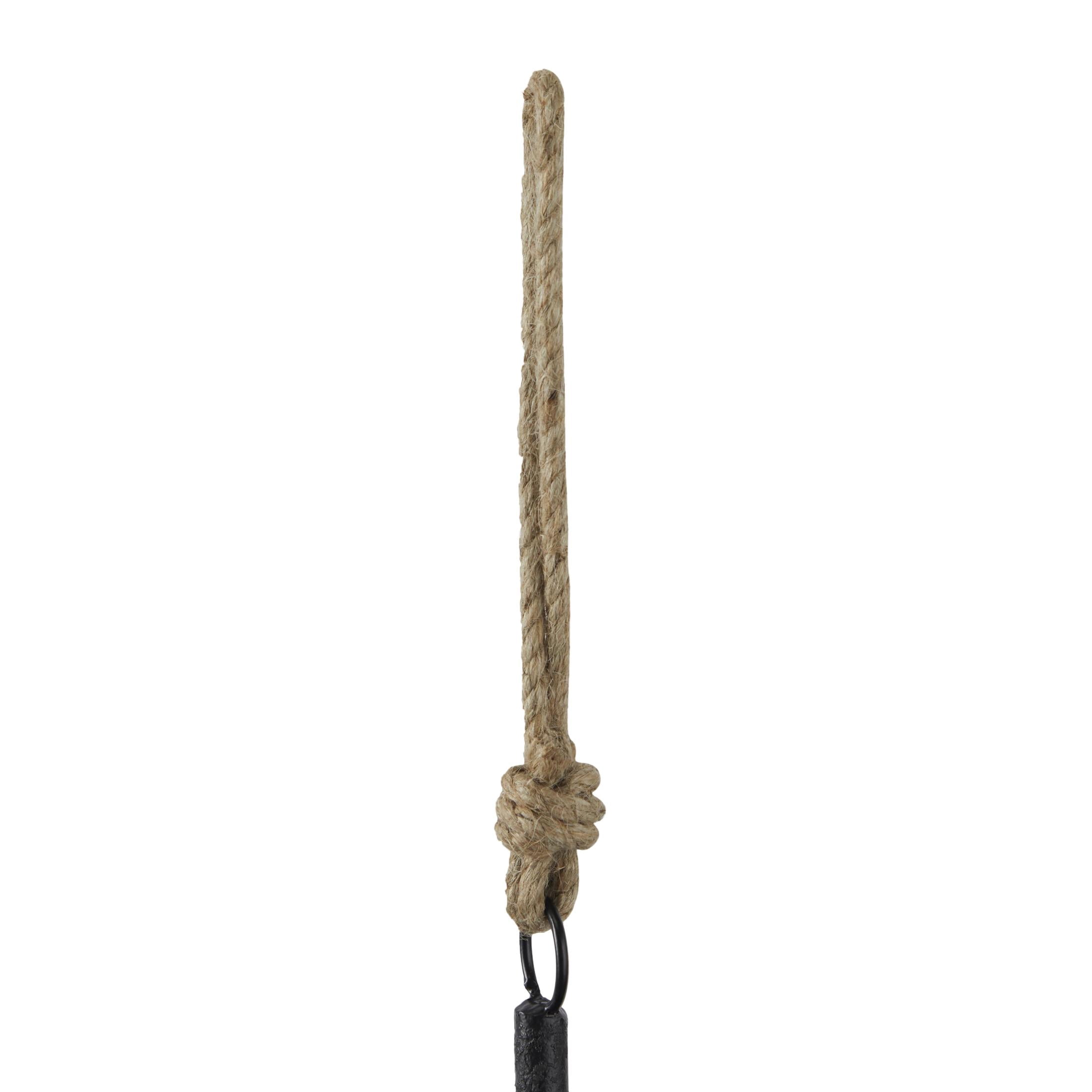 DecMode Tibetan Inspired Black Metal Cylindrical Decorative Cow Bells with Jute Hanging Rope, 3 Count